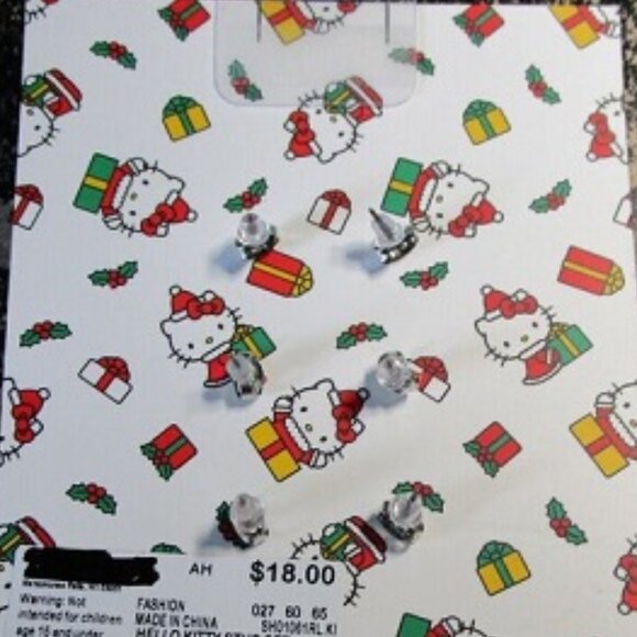 HELLO KITTY 3pc SET Christmas Silver-tone Enamel Stud Earrings**NEW! - Picture 4 of 5